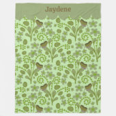 Cute Butterflies And Plants Shades Of Green フリースブランケット (正面)