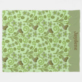 Cute Butterflies And Plants Shades Of Green フリースブランケット (正面(横))
