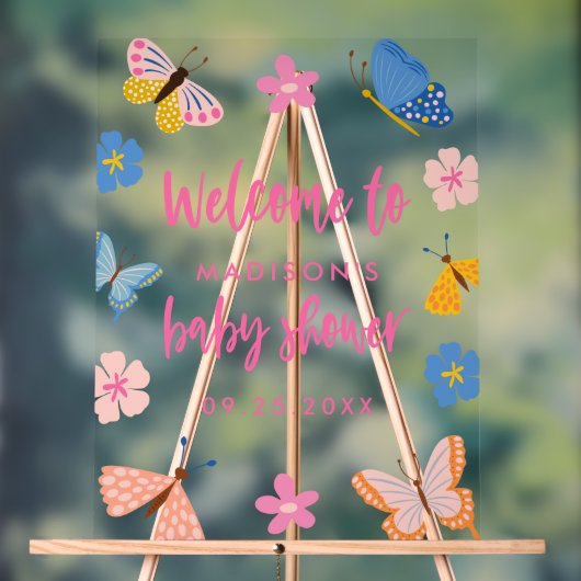 Cute Butterflies Baby Shower Welcome アクリルサイン (ニュートラル)