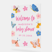 Cute Butterflies Baby Shower Welcome アクリルサイン (傾斜)