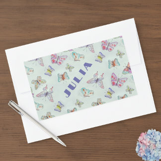 Cute Butterflies Name Sticker - Set of Four 長方形シール