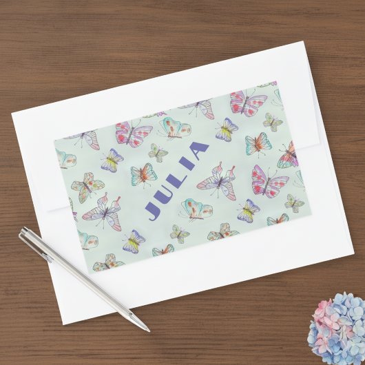 Cute Butterflies Name Sticker - Set of Four 長方形シール