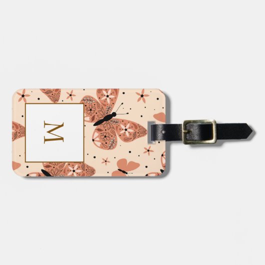 Cute Butterflies Pattern Seamless Background ラゲッジタグ (正面横)