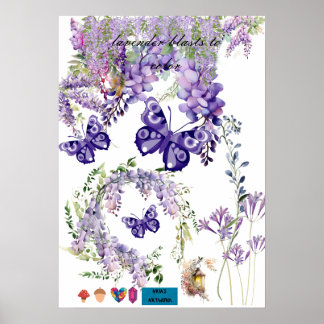 cute butterfly and lavender room wall poster ポスター