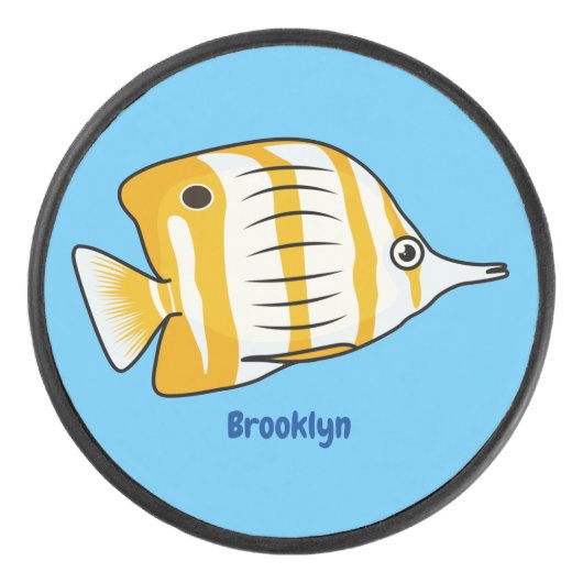 Cute butterfly fish cartoon illustration  アイスホッケーパック (正面)