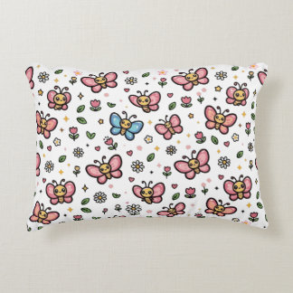 Cute Butterfly Floral Seamless Kawaii Pattern アクセントクッション