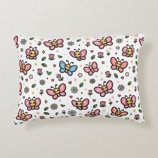 Cute Butterfly Floral Seamless Kawaii Pattern アクセントクッション (正面)