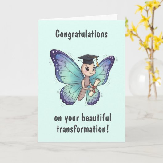 Cute Butterfly Graduation Card カード (黄色い花)