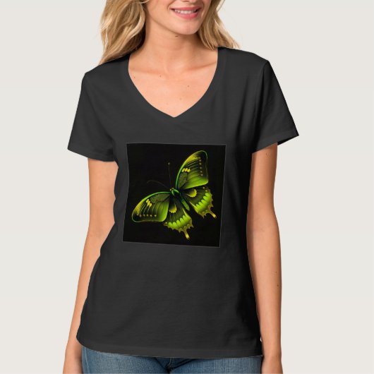 Cute Butterfly Illustration Lime Green Gorgeous Wo Tシャツ (正面)