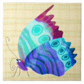 Cute Butterfly in Blue Ceramic Tile タイル (正面)