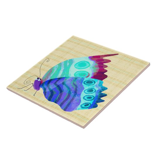 Cute Butterfly in Blue Ceramic Tile タイル (側面)