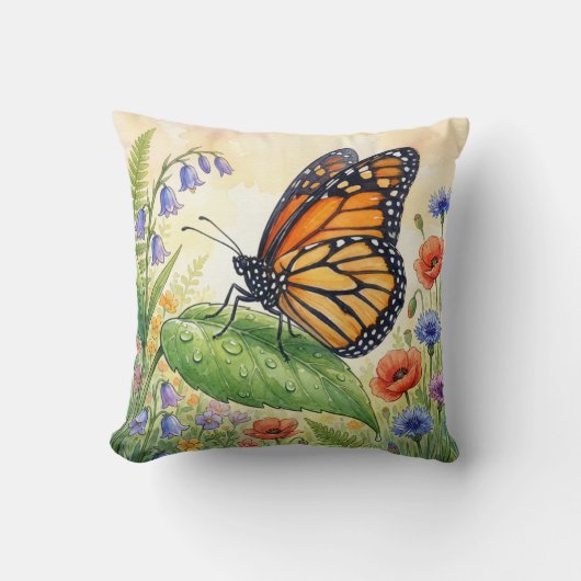 Cute Butterfly On A Leaf Tiny Insects  クッション (正面)