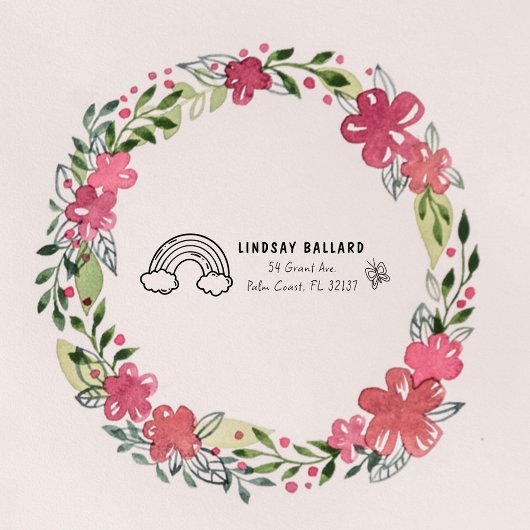 Cute Butterfly | Rainbow Return Address for Kids セルフインキングスタンプ