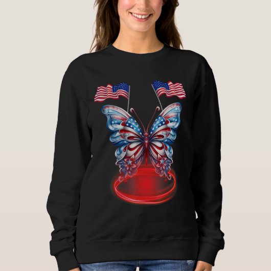 Cute Butterfly USA Flag 4th Of July for USA Americ スウェットシャツ (正面)