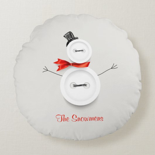 Cute Button Snowmen Grey  ラウンドクッション (正面)