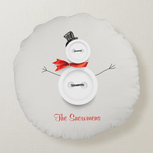 Cute Button Snowmen Grey ラウンドクッション (裏面)