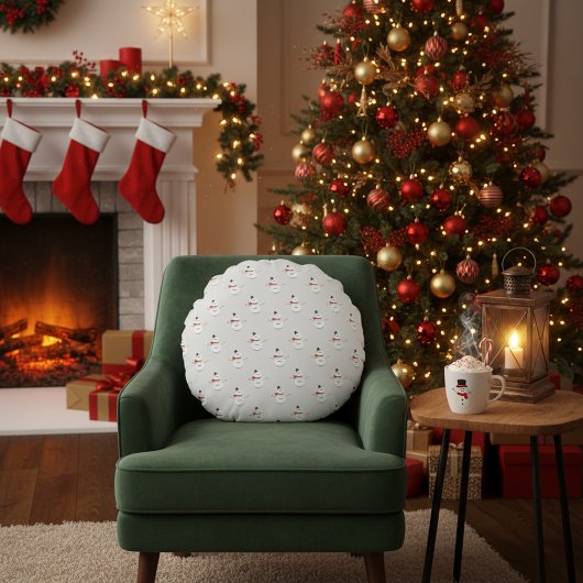 Cute Button Snowmen Grey  ラウンドクッション