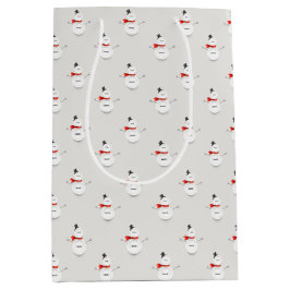 Cute Button Snowmen Grey Paper Gift Bag ミディアムペーパーバッグ