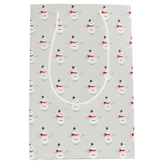 Cute Button Snowmen Grey Paper Gift Bag ミディアムペーパーバッグ (正面)