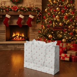 Cute Button Snowmen Grey Paper Gift Bag ラージペーパーバッグ