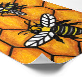 Cute Buzzing Bees on Honeycomb ポスター (角)