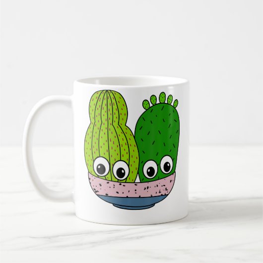 Cute Cacti Arrangement In Pottery Bowl コーヒーマグカップ (左)