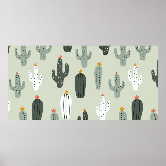 Cute cacti seamless pattern,background with hand d ポスター (正面)
