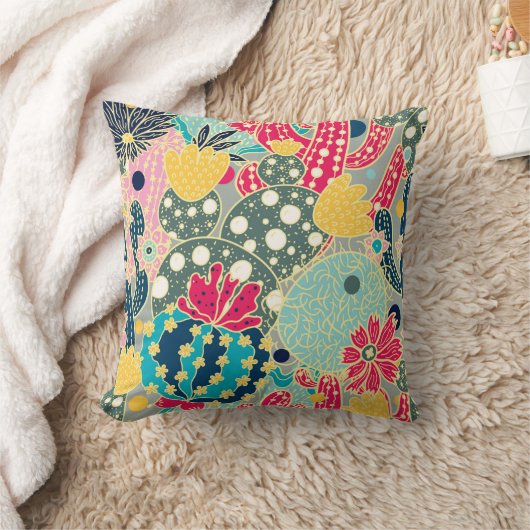 Cute cactus. Colorful seamless pattern. クッション (ブランケット)