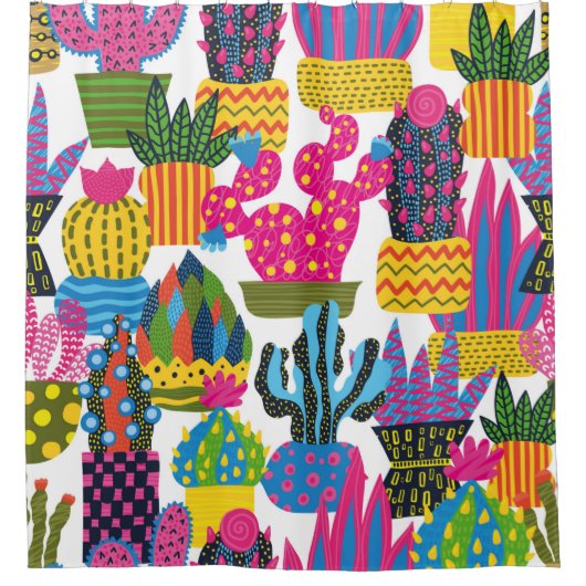 Cute cactus. Colorful seamless pattern. Endless pa シャワーカーテン (正面)