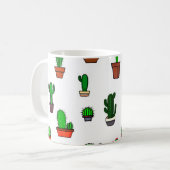 Cute Cactus illustrations Pattern White コーヒーマグカップ (正面左)