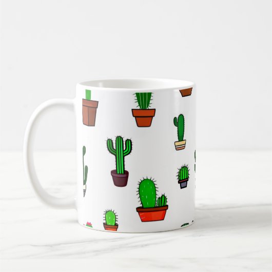Cute Cactus illustrations Pattern White コーヒーマグカップ (左)