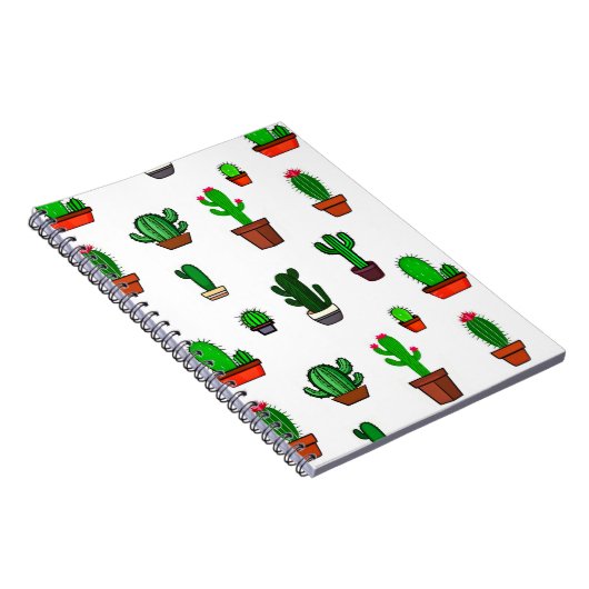 Cute Cactus illustrations Pattern White ノートブック (右側)