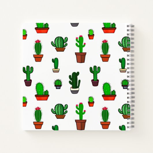 Cute Cactus illustrations Pattern White ノートブック (裏面)