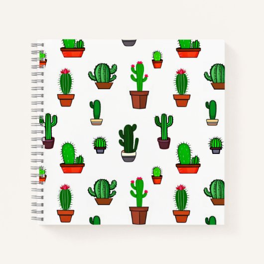 Cute Cactus illustrations Pattern White ノートブック (正面)