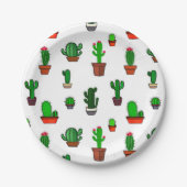 Cute Cactus illustrations Pattern White ペーパープレート (正面)