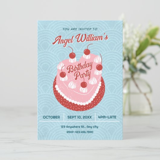 Cute cake heart birthday 招待状 (スタンド正面)