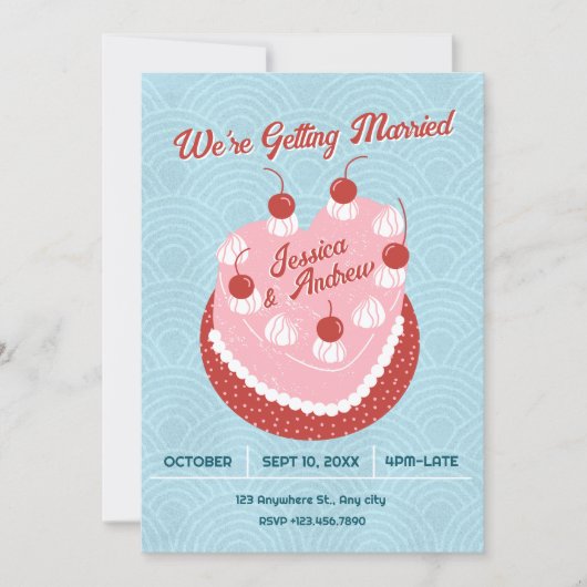 Cute cake heart wedding 招待状 (正面)