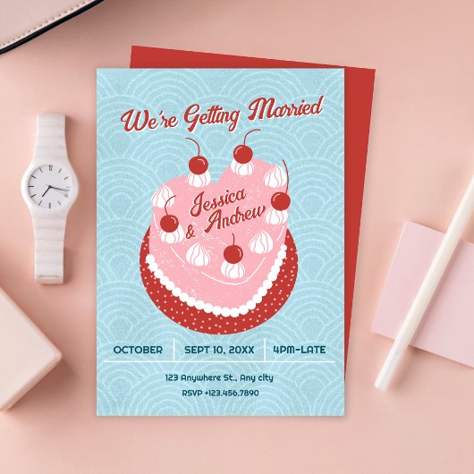 Cute cake heart wedding 招待状