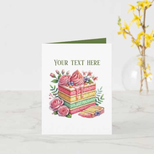 Cute cake slice customizable bakery vendors カード (黄色い花)