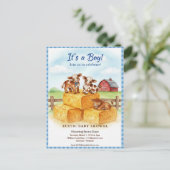 Cute Calf Baby Shower Gingham Hay Invitation ポストカード (スタンド正面)