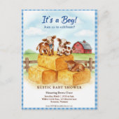 Cute Calf Baby Shower Gingham Hay Invitation ポストカード (正面)