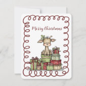 Cute Calf Sitting on a Stack of Christmas Presents シーズンカード (正面)