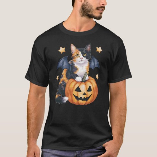 Cute Calico Cat Halloween Pumpkin Calico Cat Mom C Tシャツ (正面)