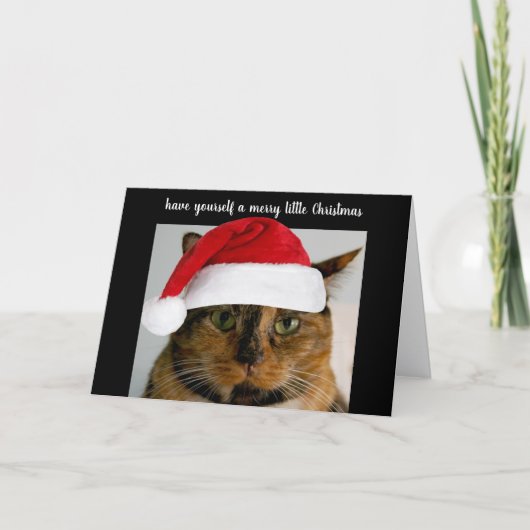 Cute calico cat with Santa cap, personalized シーズンカード (正面)