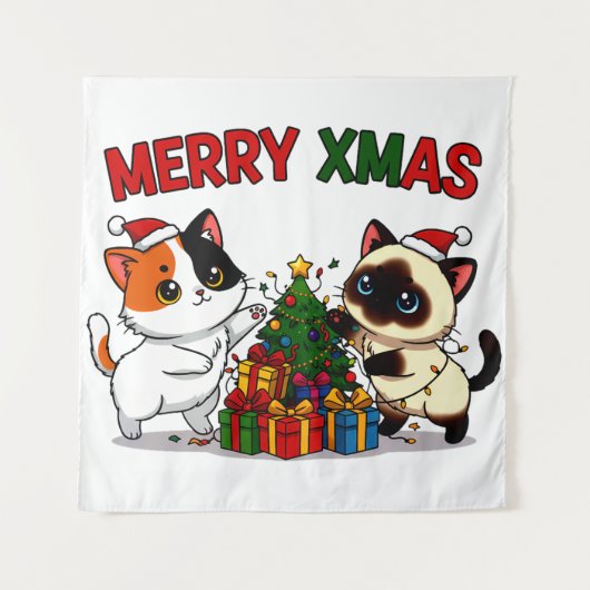 Cute Calico & Siamese Kitten Gift タペストリー (正面)