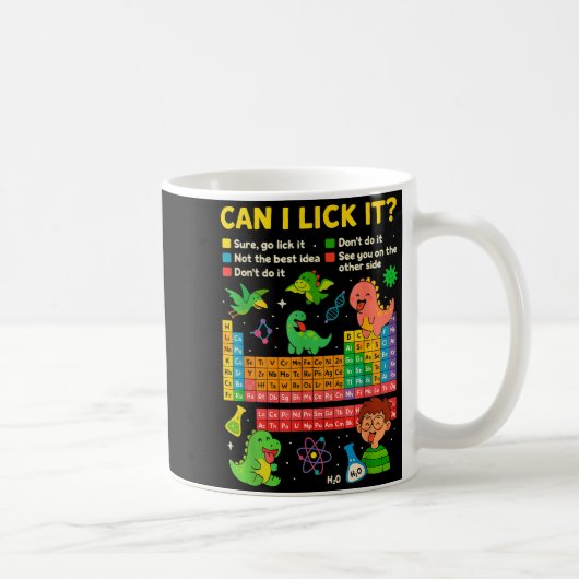 Cute Can I Lick It Dino Periodic Table Science Hum コーヒーマグカップ (右)
