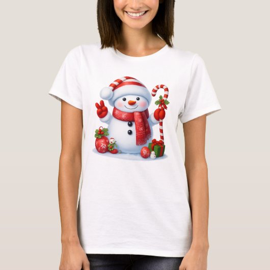 Cute Candy Cane Snowman Merry Christmas Tシャツ (正面)
