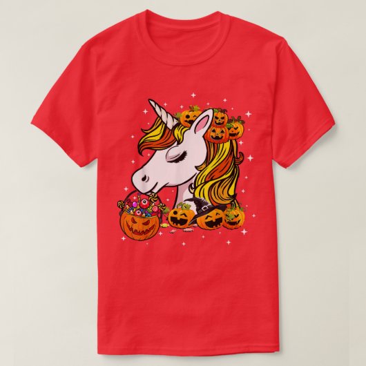 Cute Candy Corn Unicorn Halloween Top Tシャツ (デザイン正面)