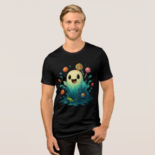 Cute Candy Ghost Halloween Illustration トライブレンドＴシャツ (正面全面)