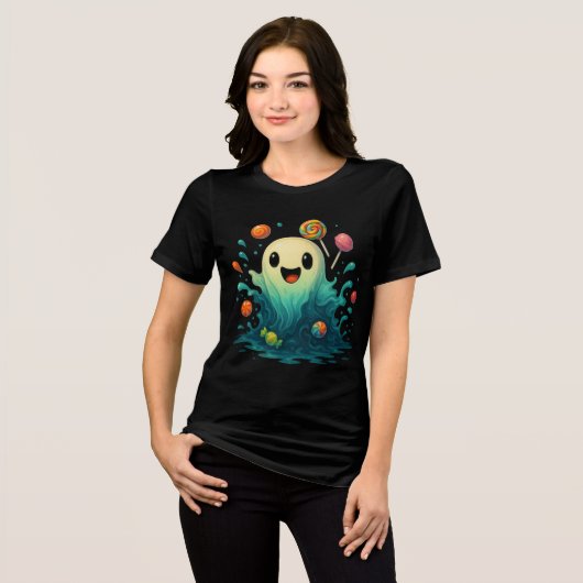 Cute Candy Ghost Halloween Illustration トライブレンドＴシャツ (正面全面)